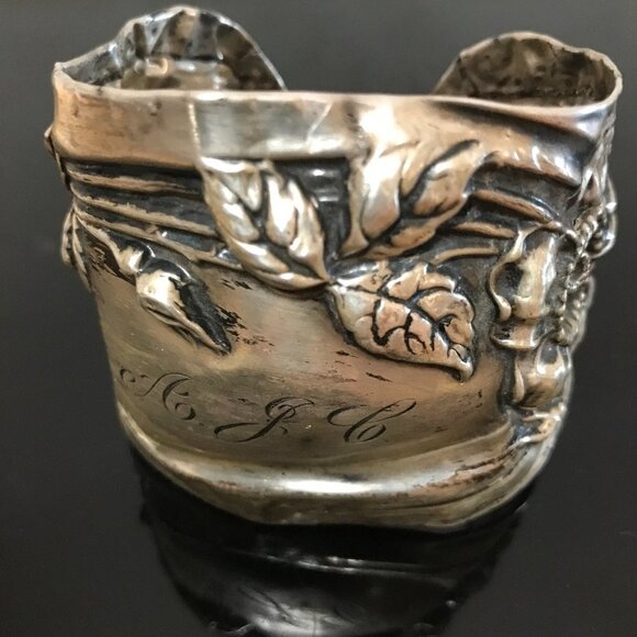 Art Nouveau Cuff Bracelet Floral Solid Sterling Silver 925 Antique Large - Picture 7 of 14